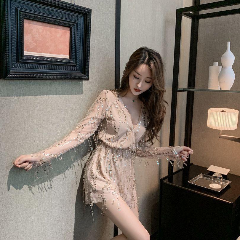 Long-Sleeve Sequined Romper Product Image