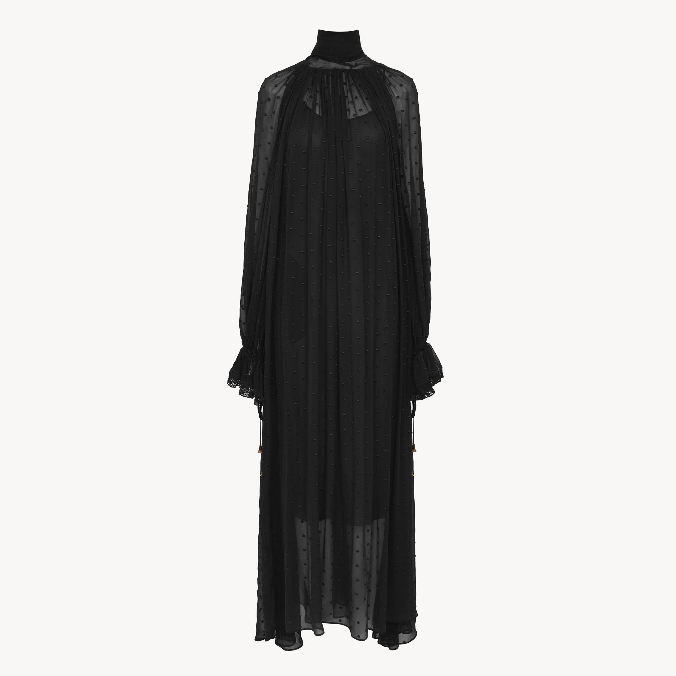 CHLOÉ Turtleneck Long-sleeve Swiss Dot Silk Maxi Dress In Black Product Image