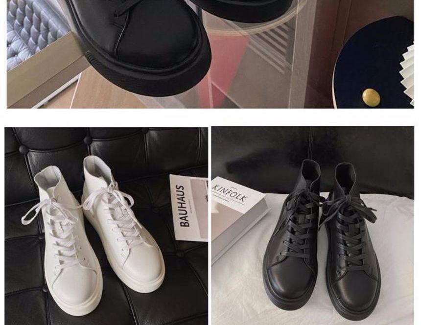 Faux Leather Lace-Up Platform Shoes Product Image