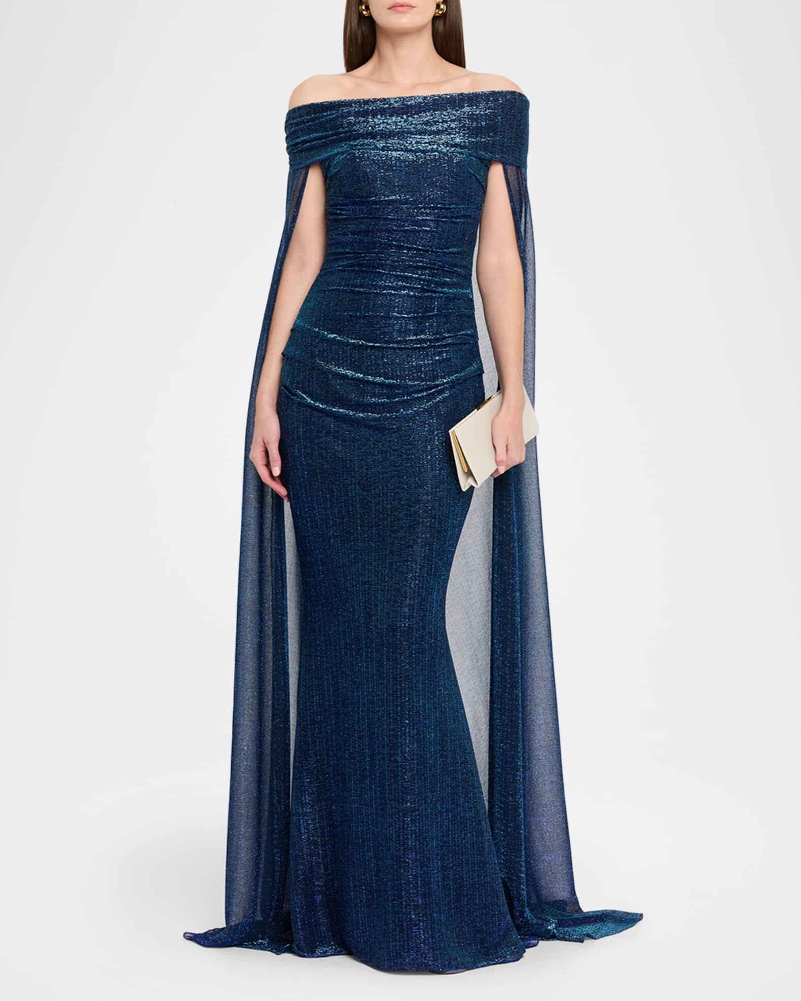 Metallic Off-The-Shoulder Cape Gown Product Image