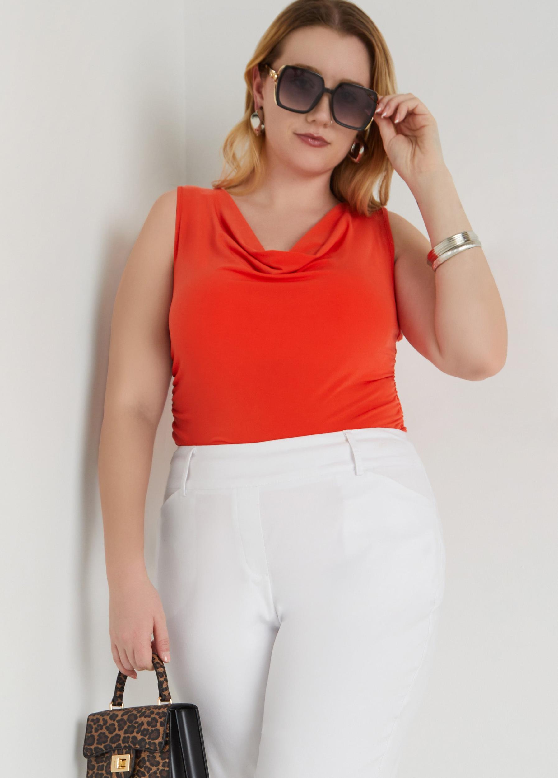 Plus Size Cowl Neck Ruched Knit Top Ashley Stewart Product Image