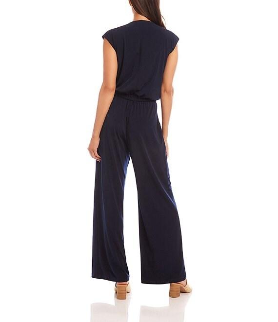 Karen Kane Petite Size V-Neck Sleeveless Travel Jersey Jumpsuit Product Image