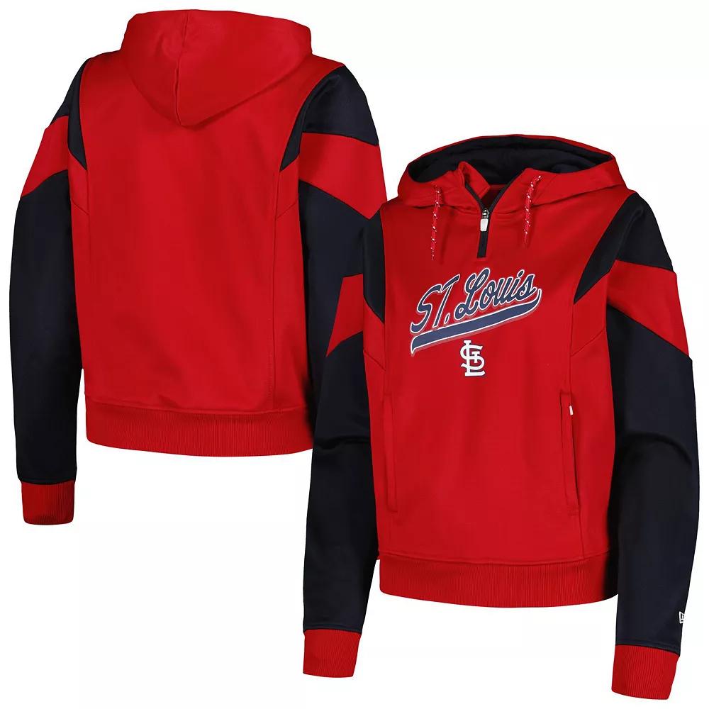 Women's New Era Red St. Louis Cardinals Color Block Fleece Quarter-Zip Hoodie,  Product Image