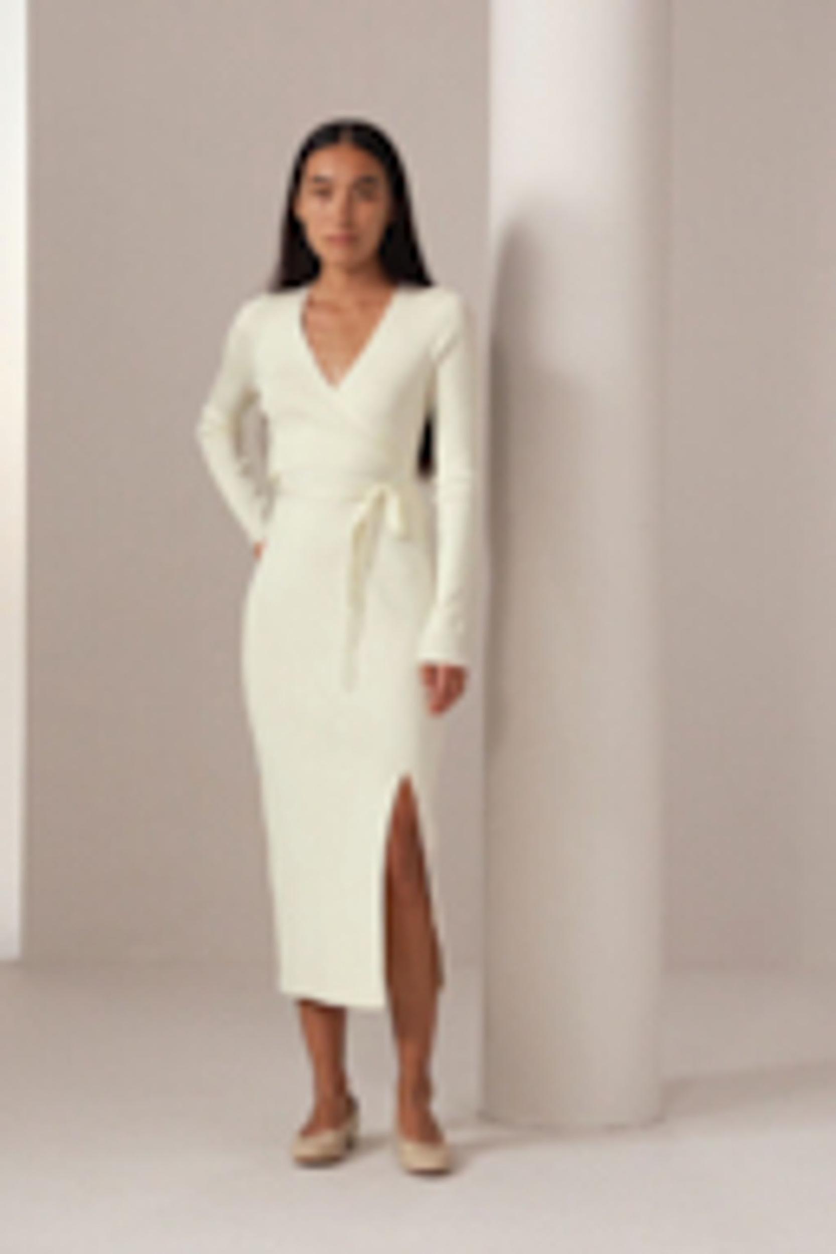 Elegant Wrap-Front Silk Knit Dress Product Image