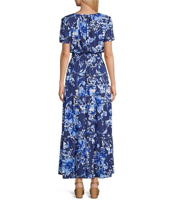 Leslie Fay Split V-Neck Short Sleeve Floral Print Maxi Dress Product Image