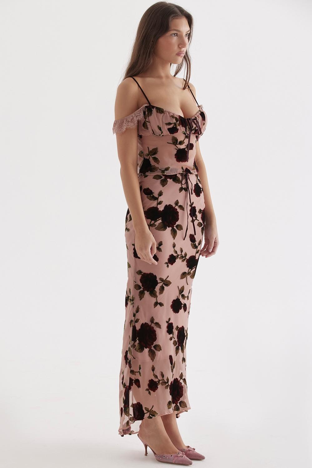 Imaan  dusty pink devore maxi skirt Product Image