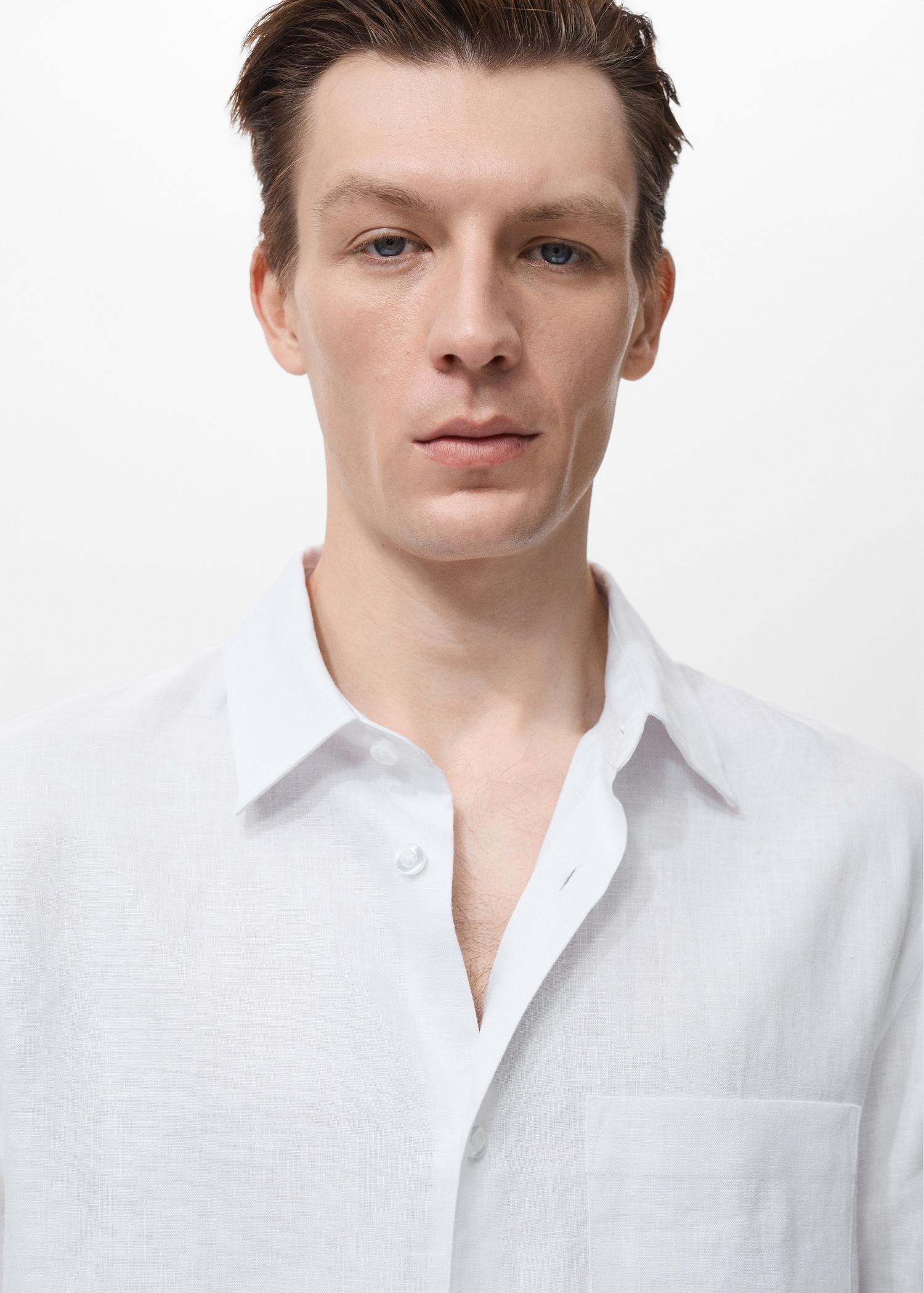 100% linen shirt with pocket - Men | MANGO USA Product Image