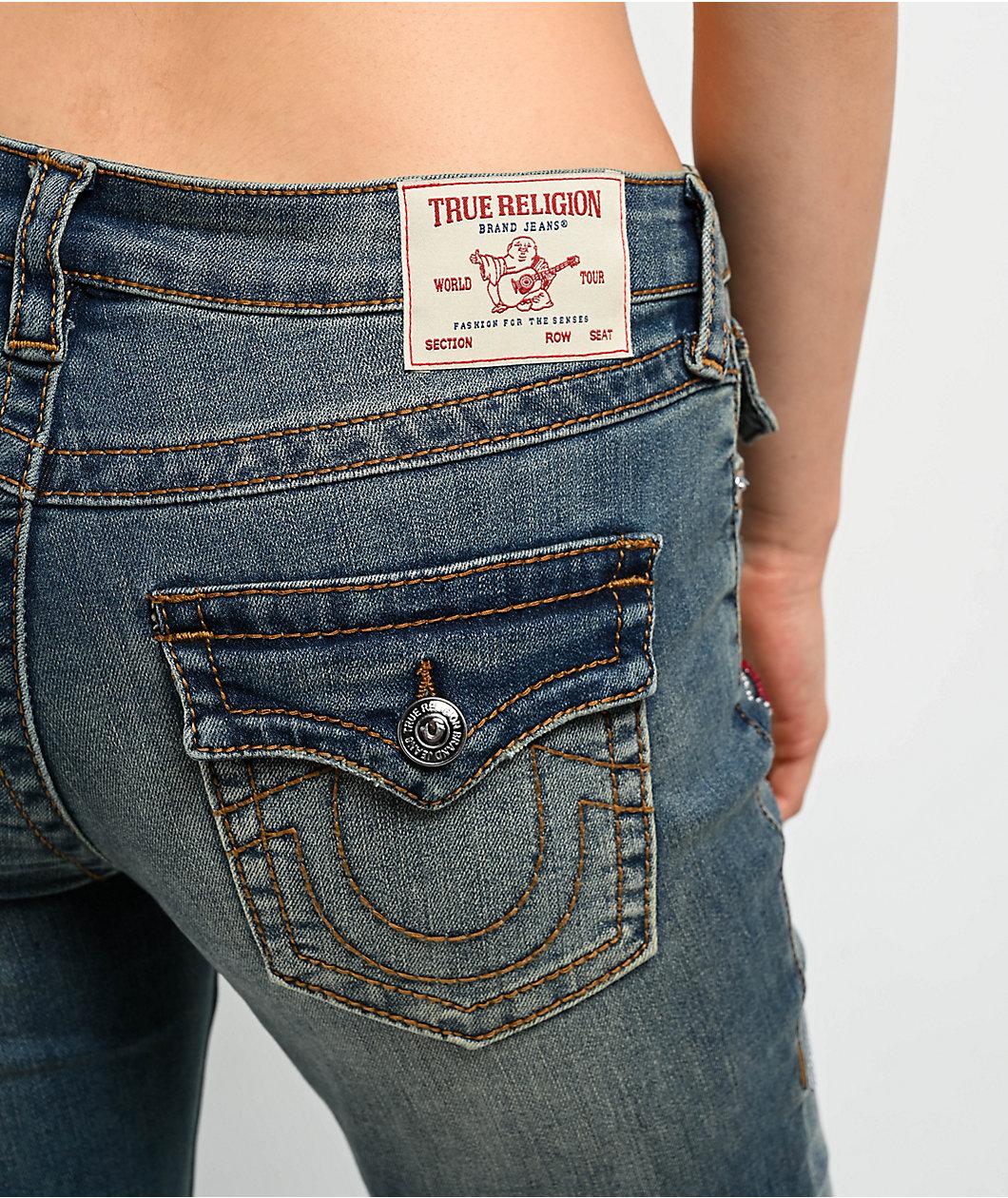 True Religion Becca Crystal Tattoo Dark Wash Mid Rise Bootcut Jeans Product Image