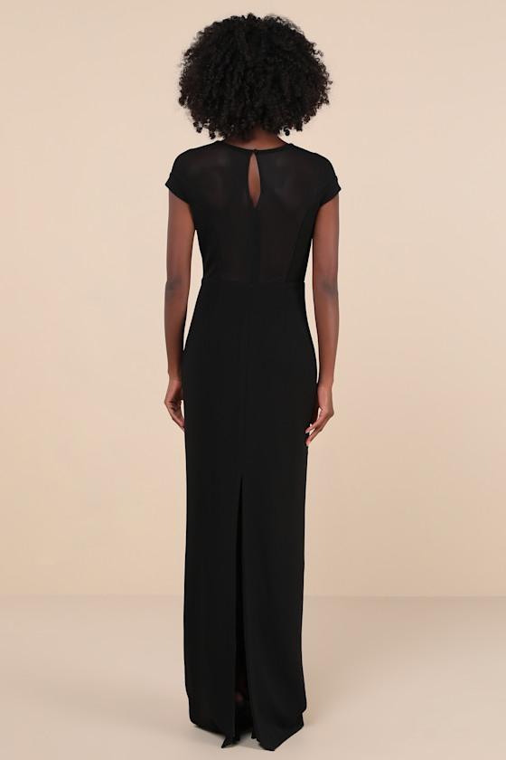 Truly Mysterious Black Sheer Mesh Cap Sleeve Maxi Dress Product Image