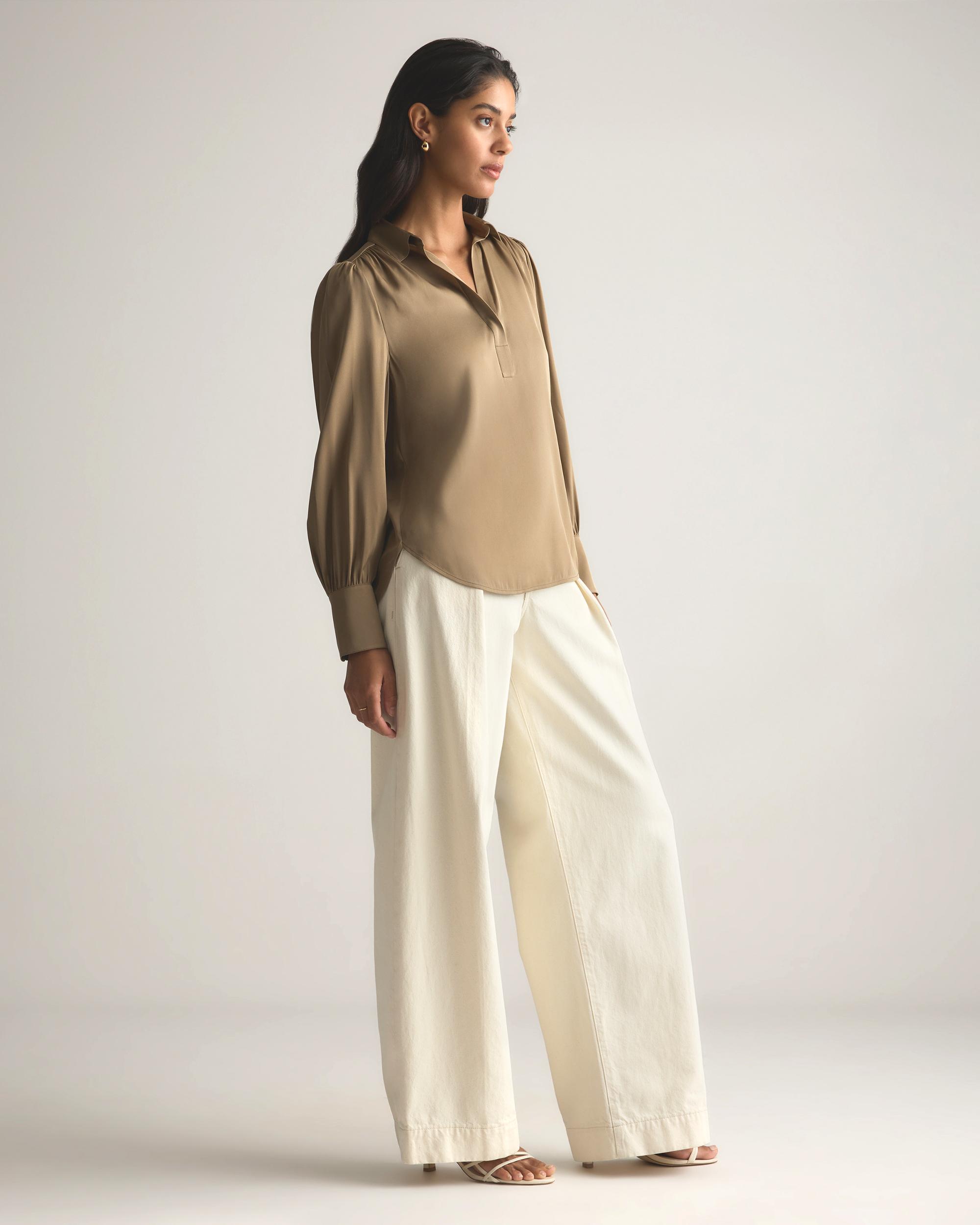 Quince | Women's Washable Stretch Silk Split Neck Blouse Mulberry Silk Product Image