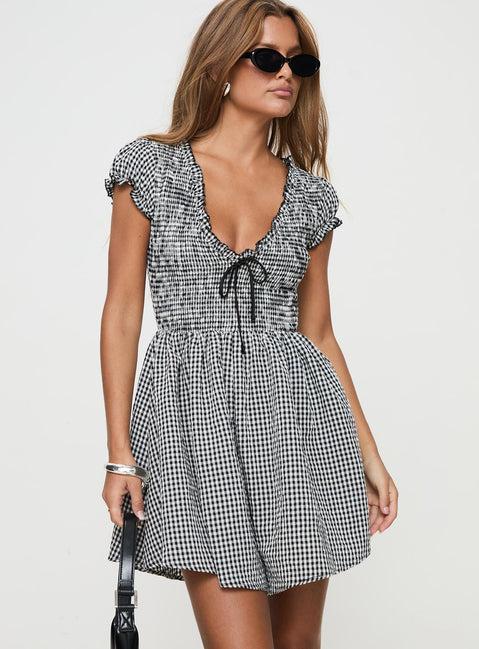 Wescott Gingham Playsuit Black / White Petite Product Image