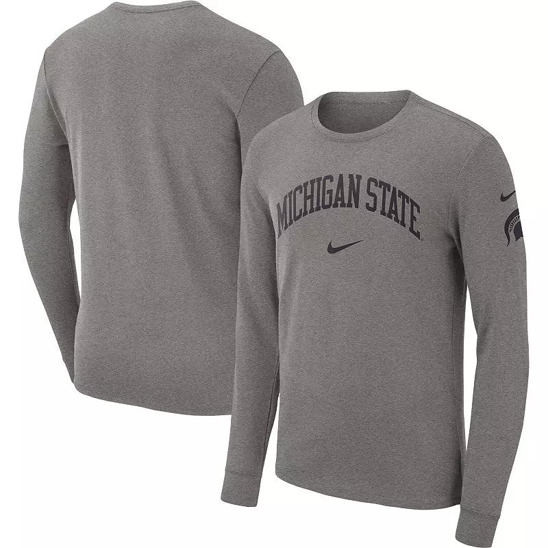 Men's Nike Heather Gray Michigan State Spartans Arch 2-Hit Long Sleeve T-Shirt,  Product Image