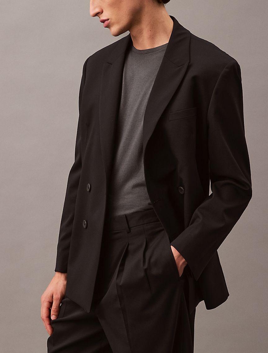 Double-Breasted Wool Gabardine Blend Blazer Product Image