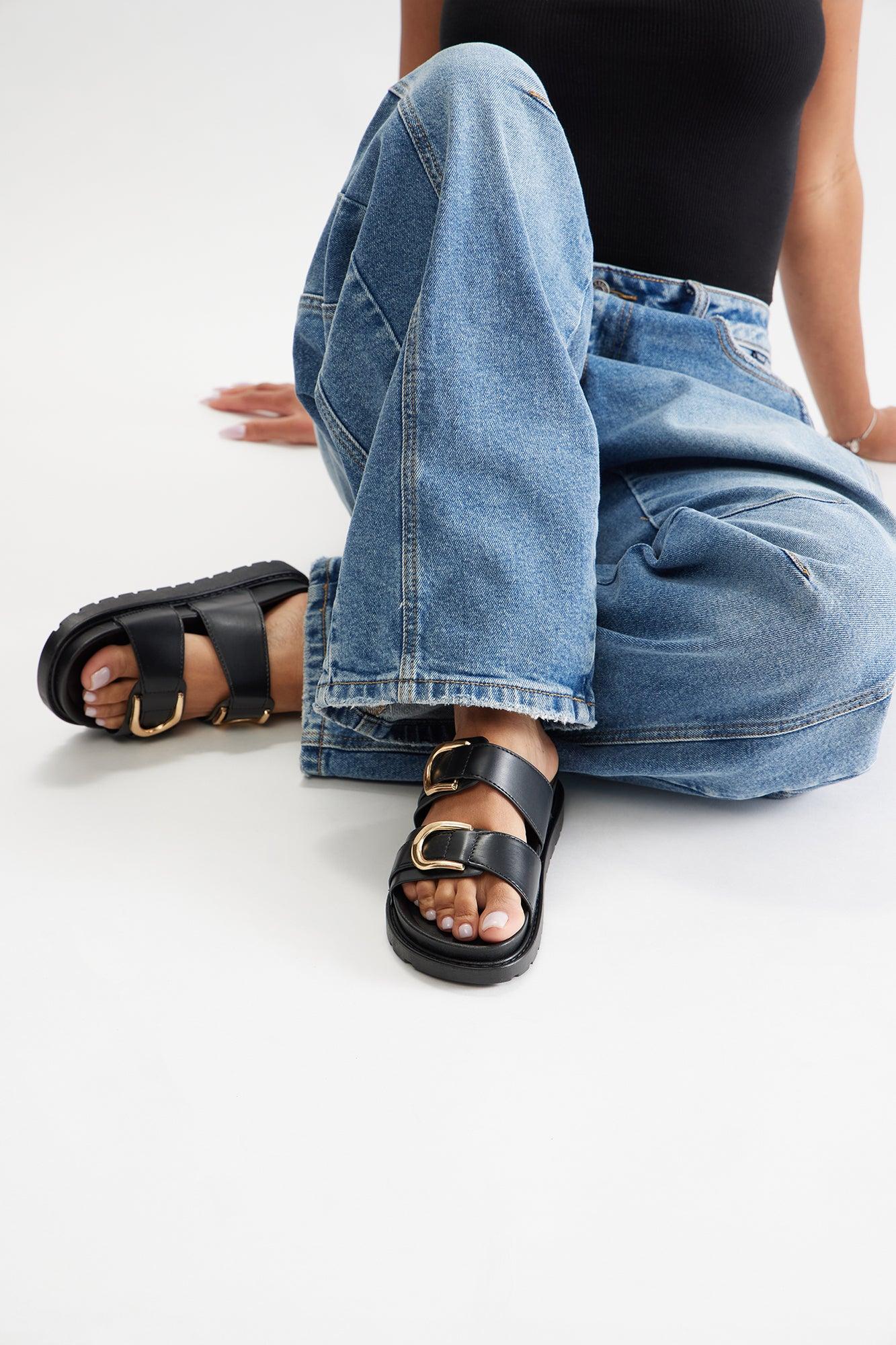 Felix Buckle Slip On Sandals - Black Female Product Image