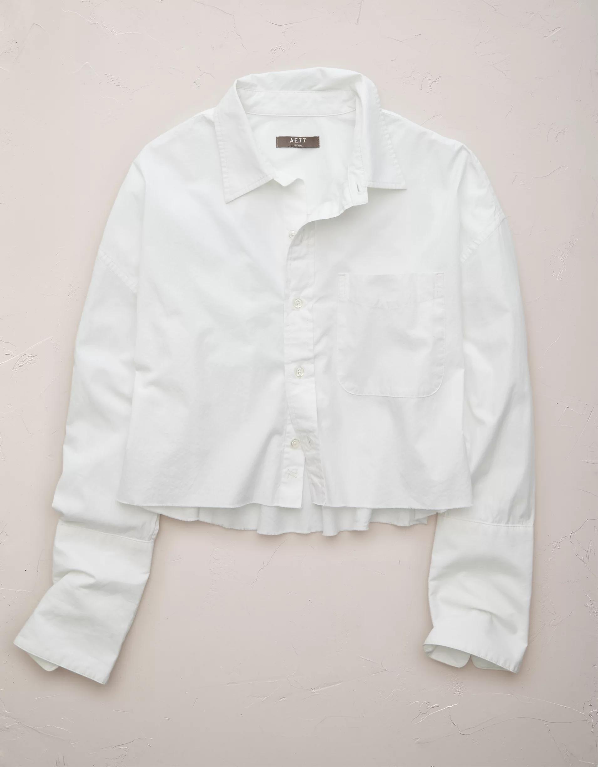 AE77 Premium Long-Sleeve Boxy Crop Tuxedo Shirt Product Image