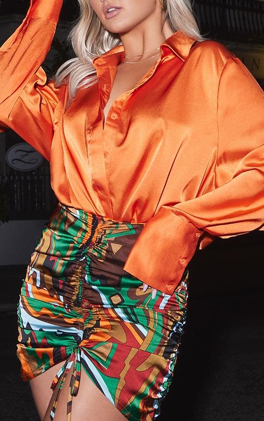 Orange Oversized Satin Shirt Product Image