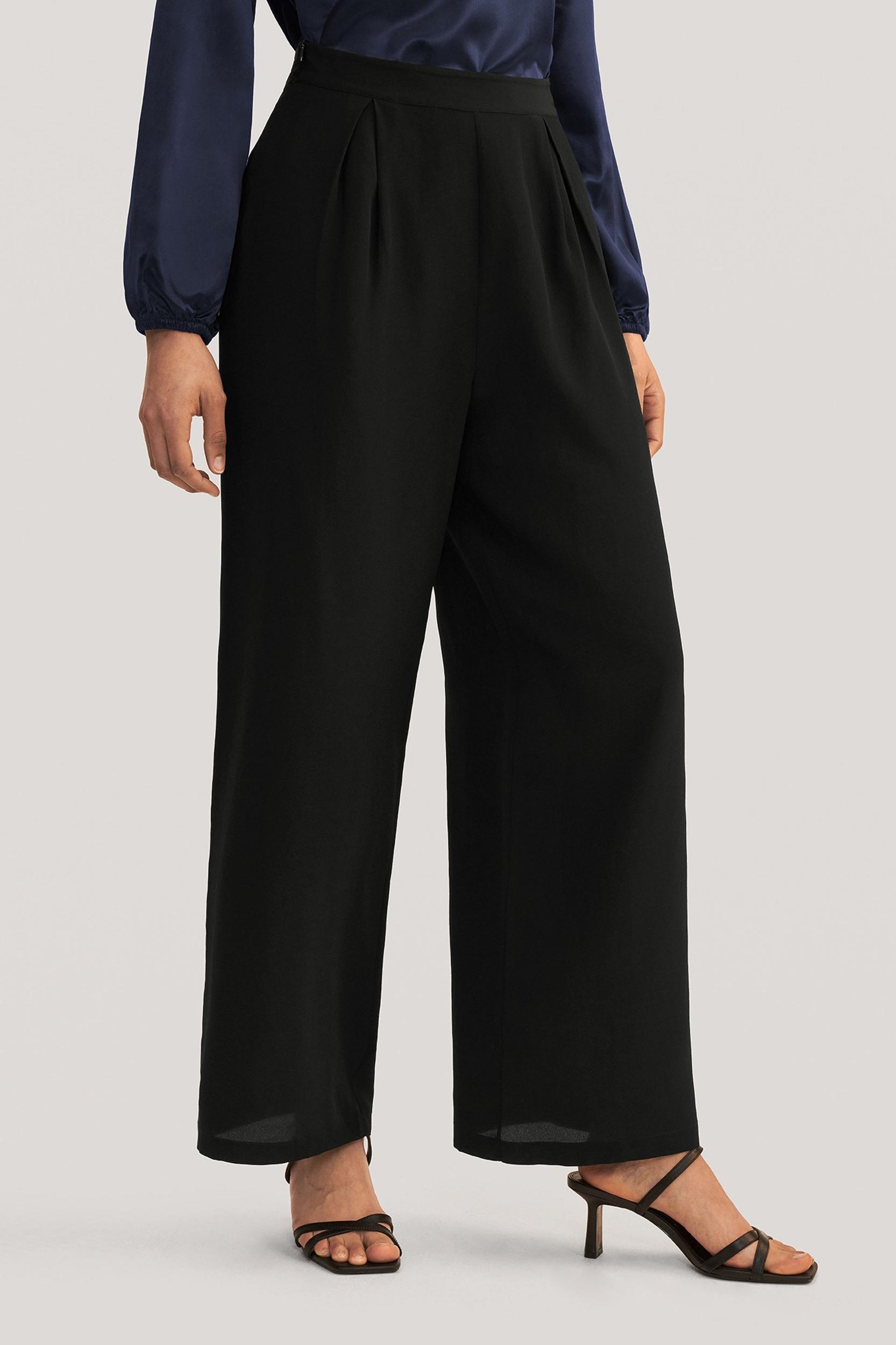 LILYSILK Womens Silk Slacks - Black Mulberry Silk - Wardrobe Must-Have Wide Leg Bottoms 10 Product Image