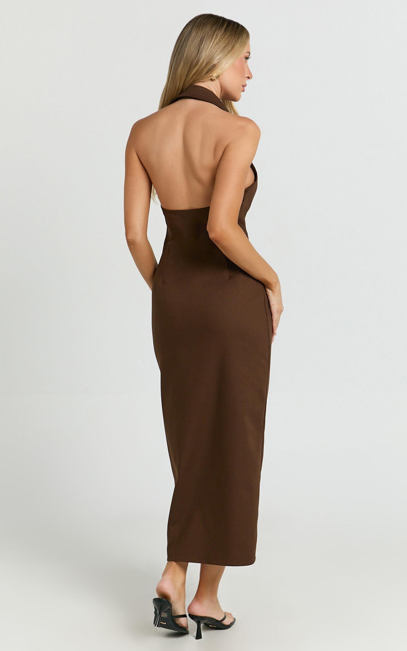 Lillibelle Midi Dress - Collared Button Down Bodycon Dress in Chocolate Product Image