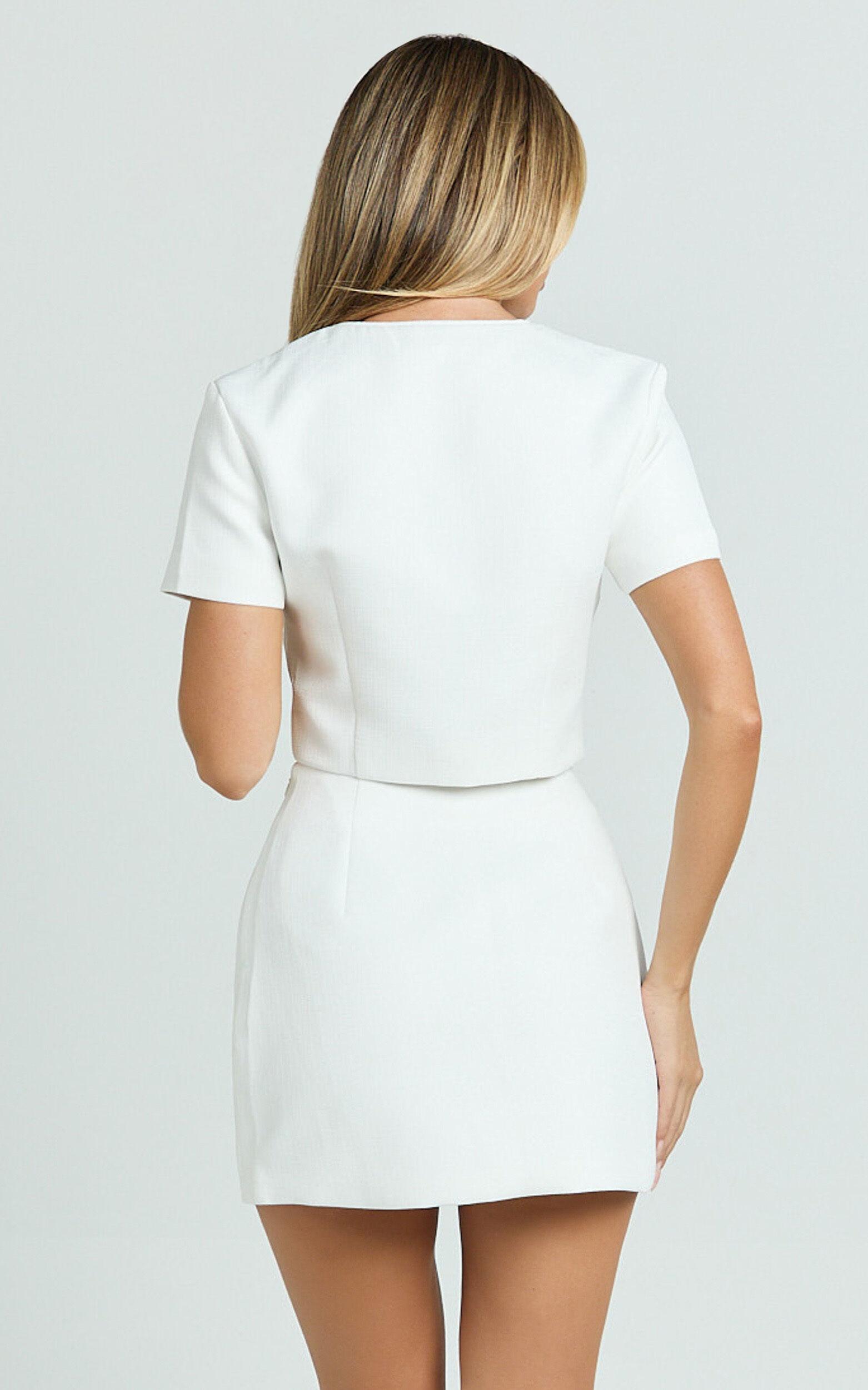 Addington Two Piece Set - Boucle Cap Sleeve Crop Jacket And Fitted Mini Skirt in White Product Image