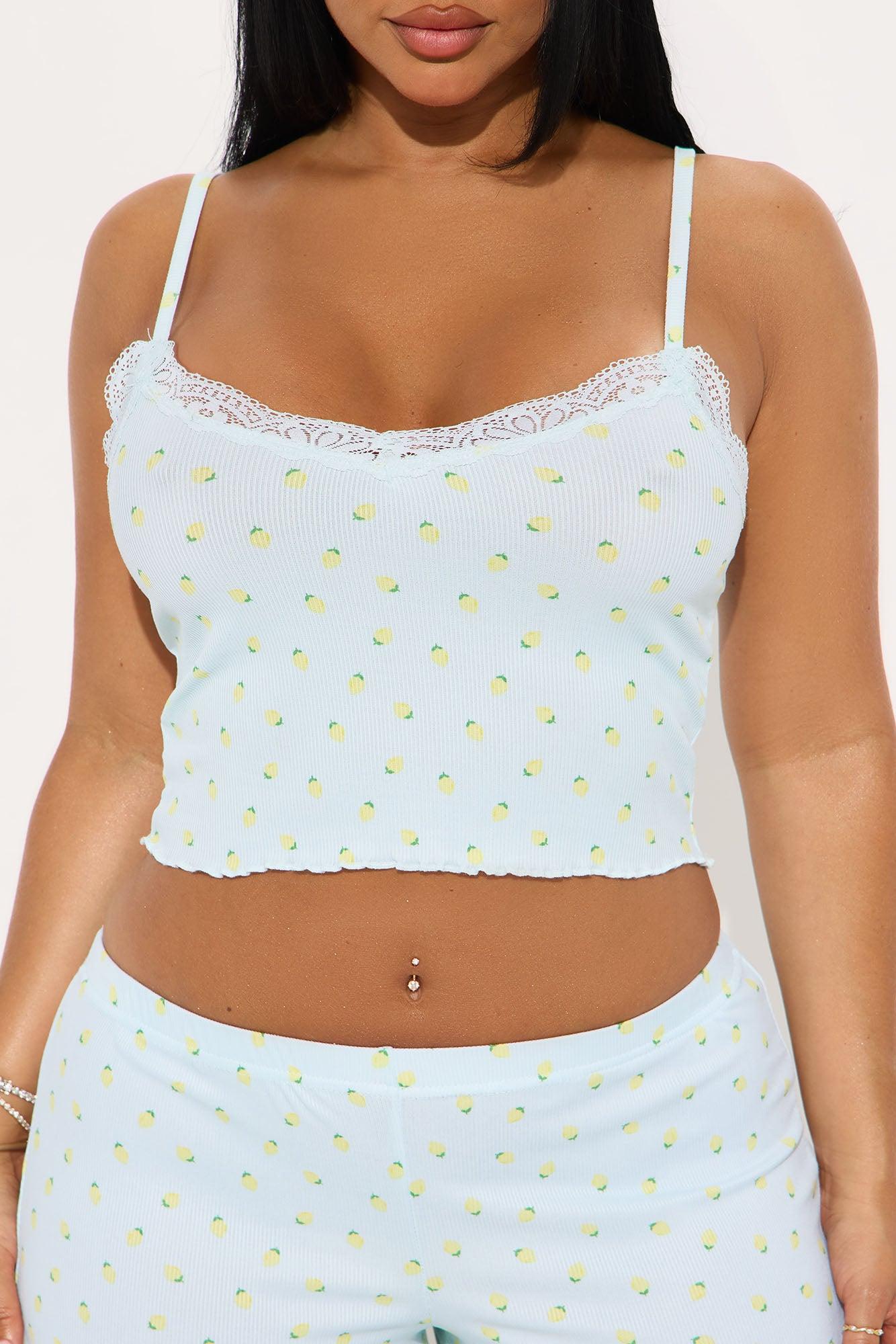 Lemon Drops Ribbed PJ Short Set - Light Blue Female Product Image