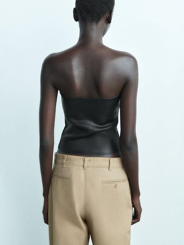 Skinny Sleeveless Shiny Solid Color Tube Vest Top Product Image