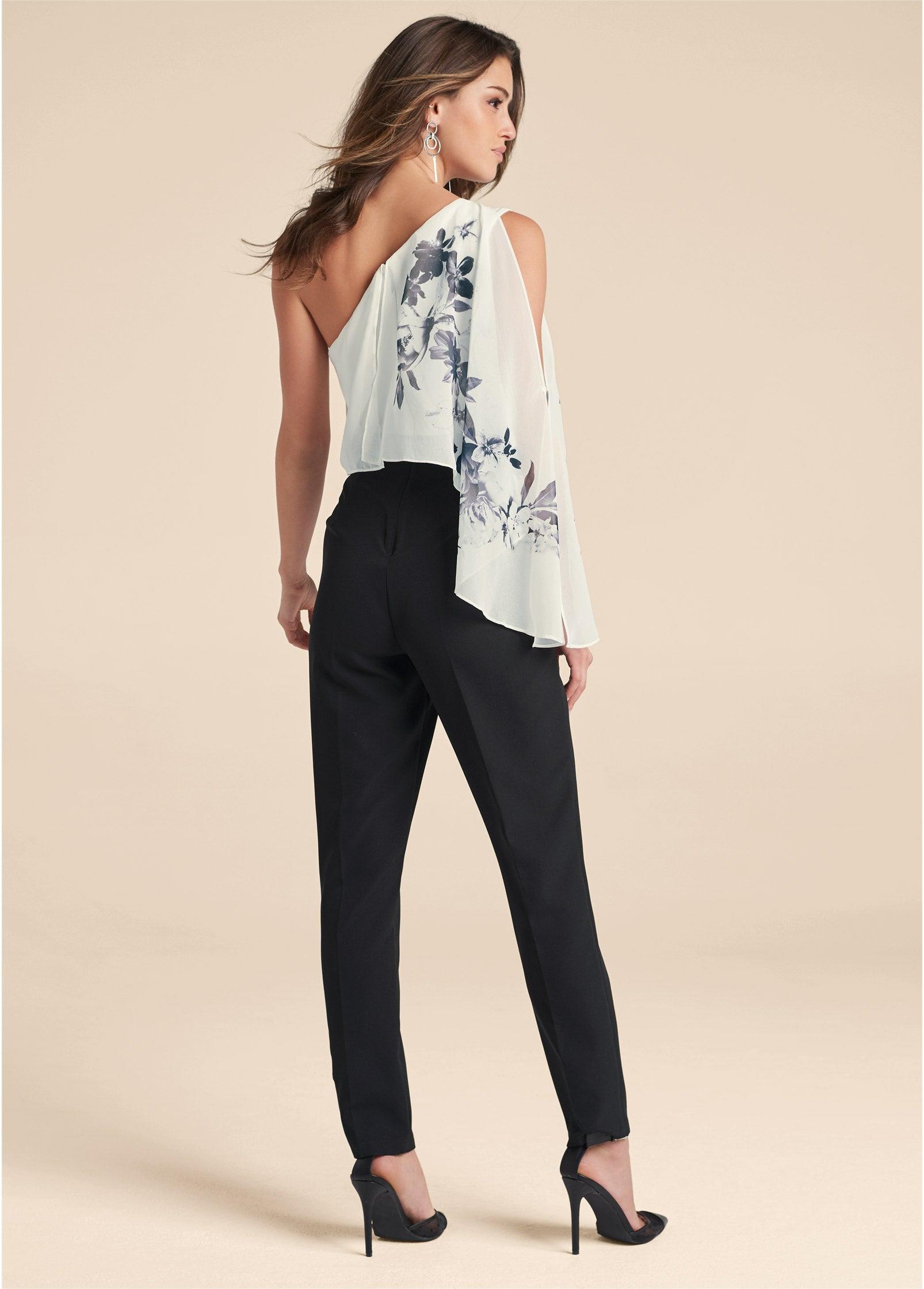 One-Shoulder Jumpsuit - Black & White Product Image