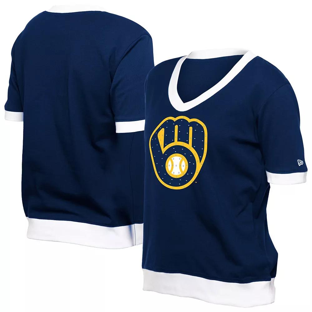 Women's New Era  Navy Milwaukee Brewers Game Day Rhinestone V-Neck T-Shirt, Size: Small, Blue Product Image