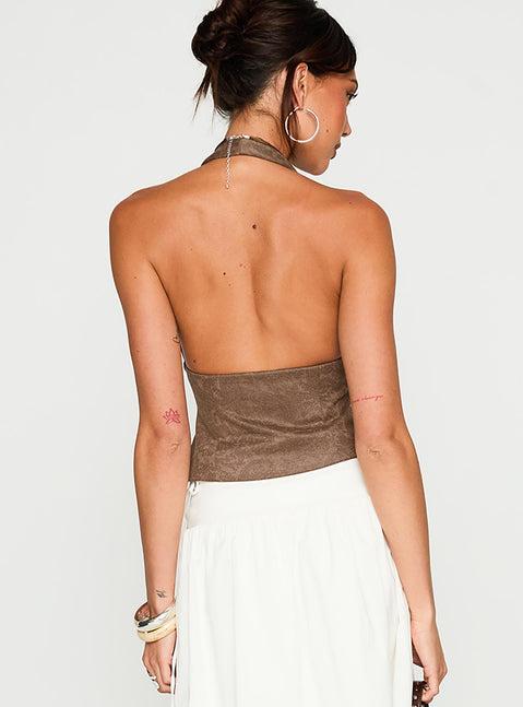Down The Line Halter Top Brown Product Image