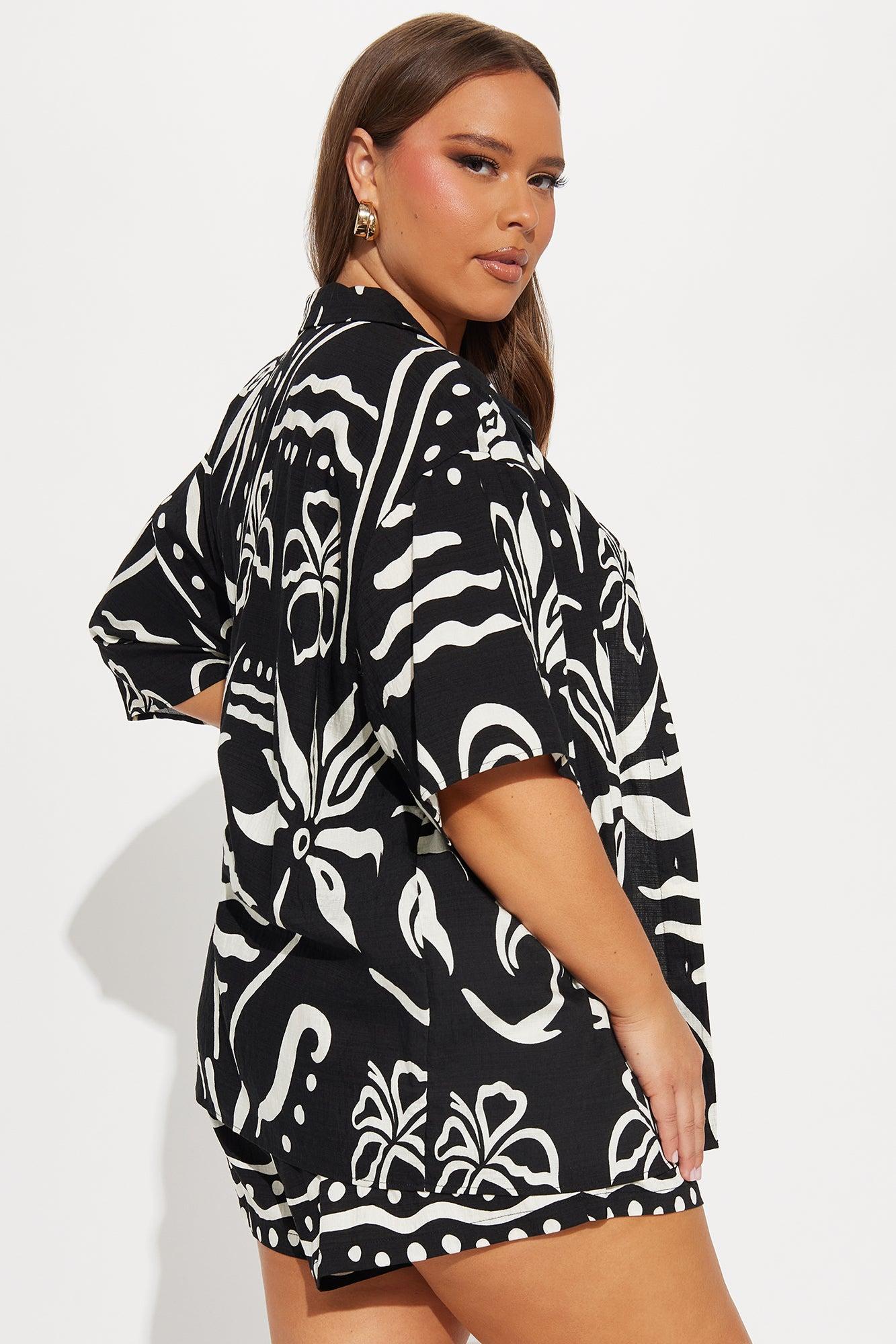 Kauai Linen Short Set - Black/White Product Image