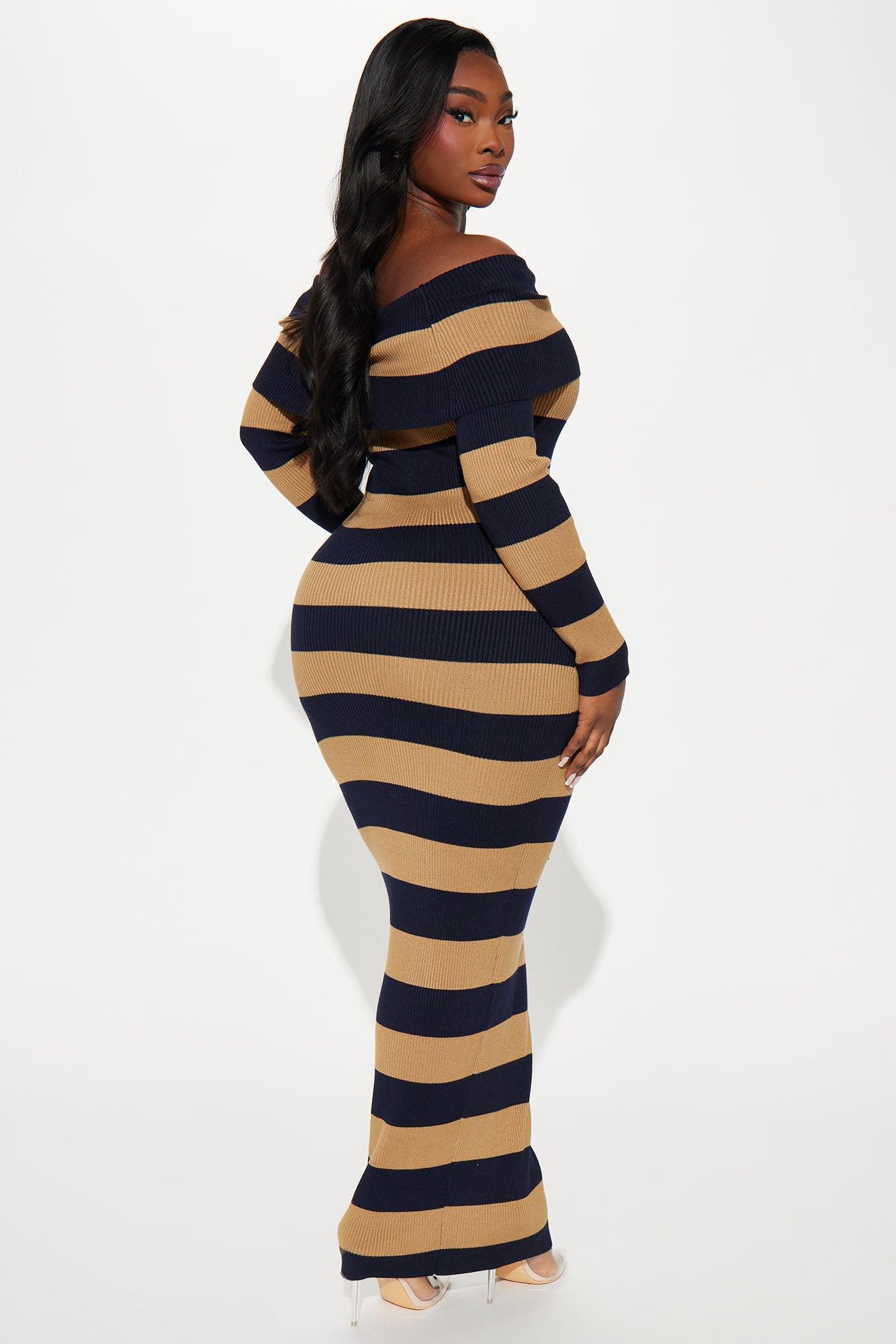 Give Me Chills Striped Sweater Maxi Dress - Navy/combo Product Image