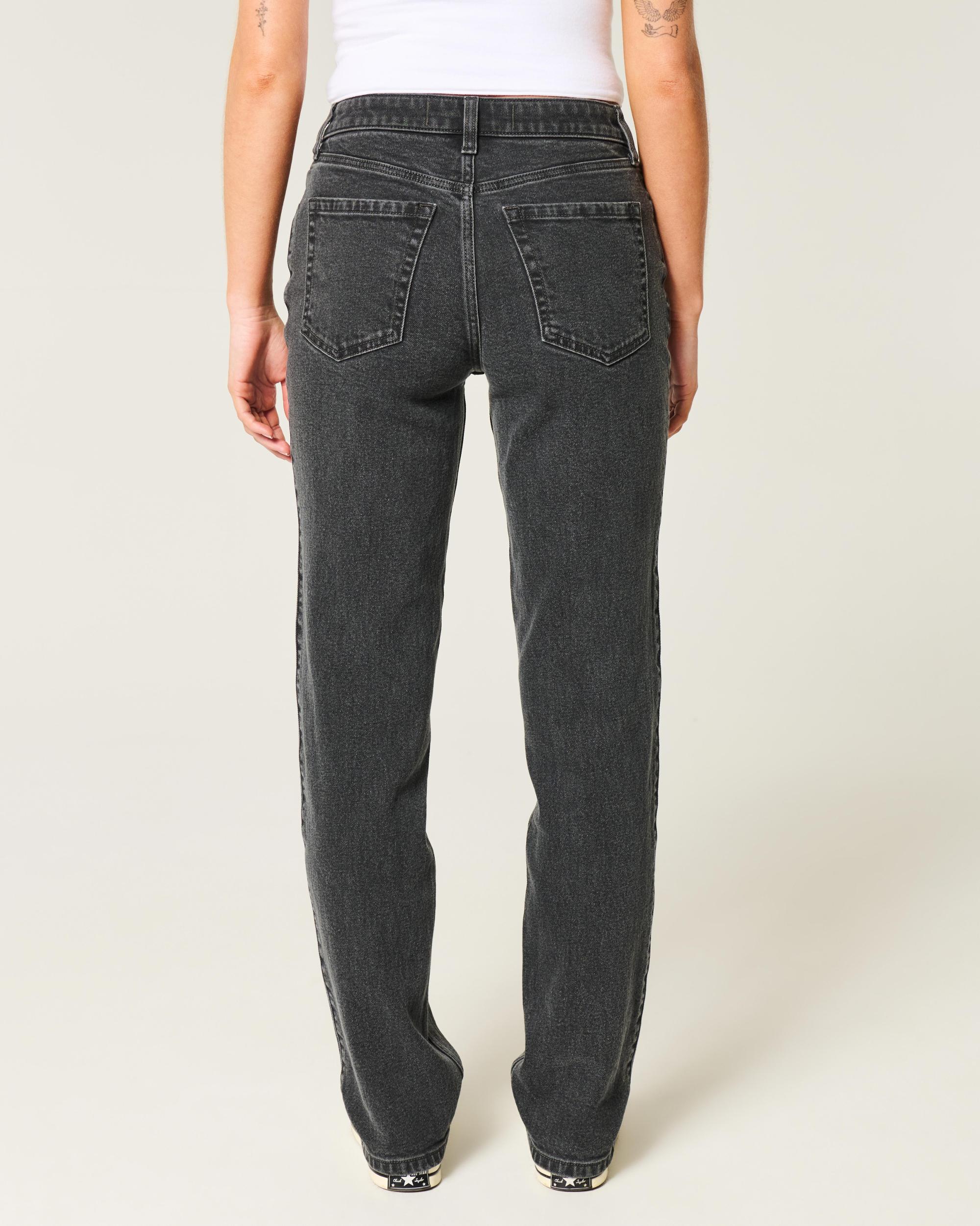 High-Rise Washed Black Straight Jeans Product Image
