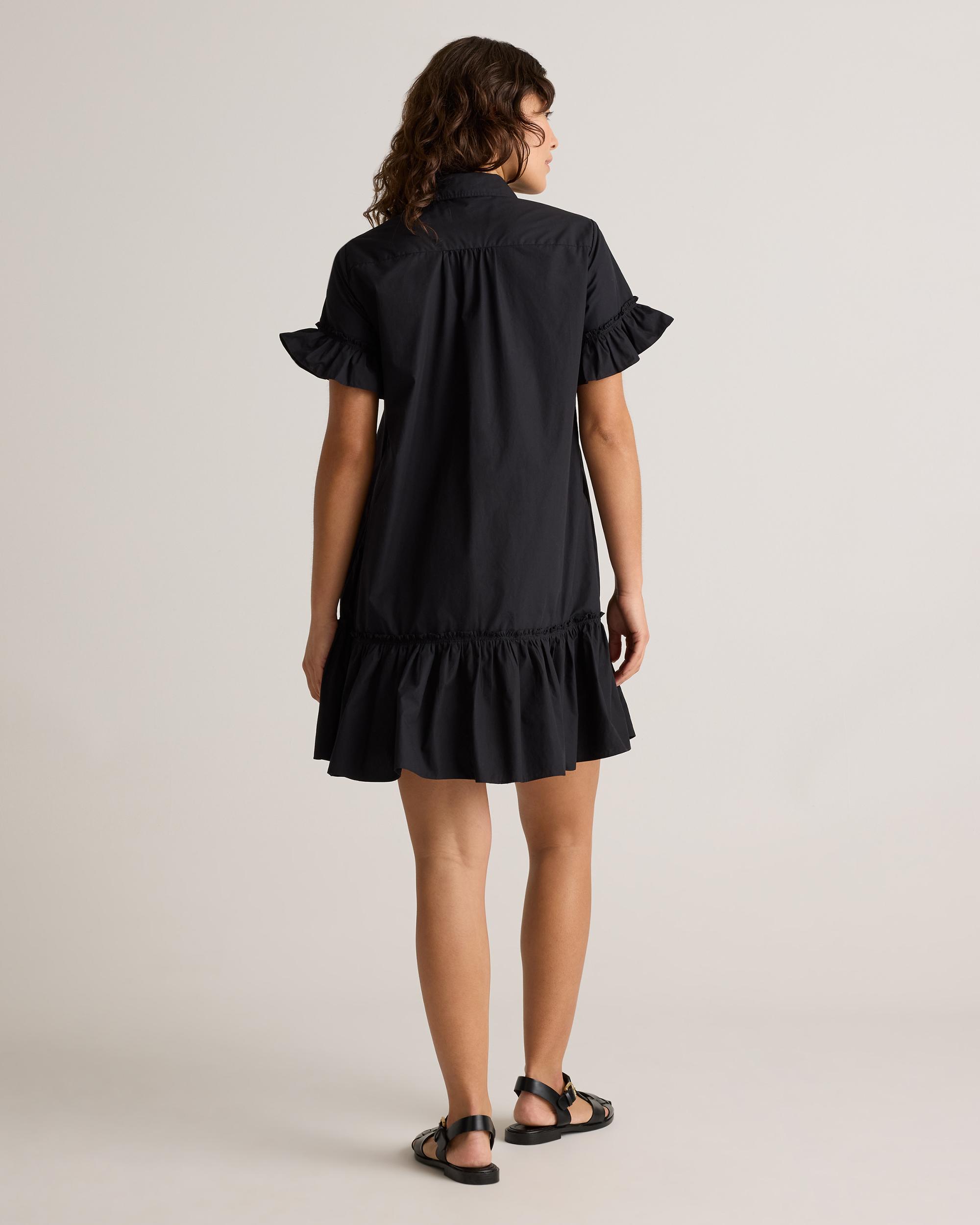 Quince | Women's Poplin Short Sleeve Ruffle Shirt Dress Organic Cotton Product Image