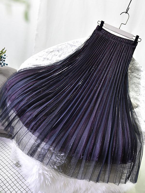 Urban A-Line Elastic Waist Mesh Pleated Skirts Product Image