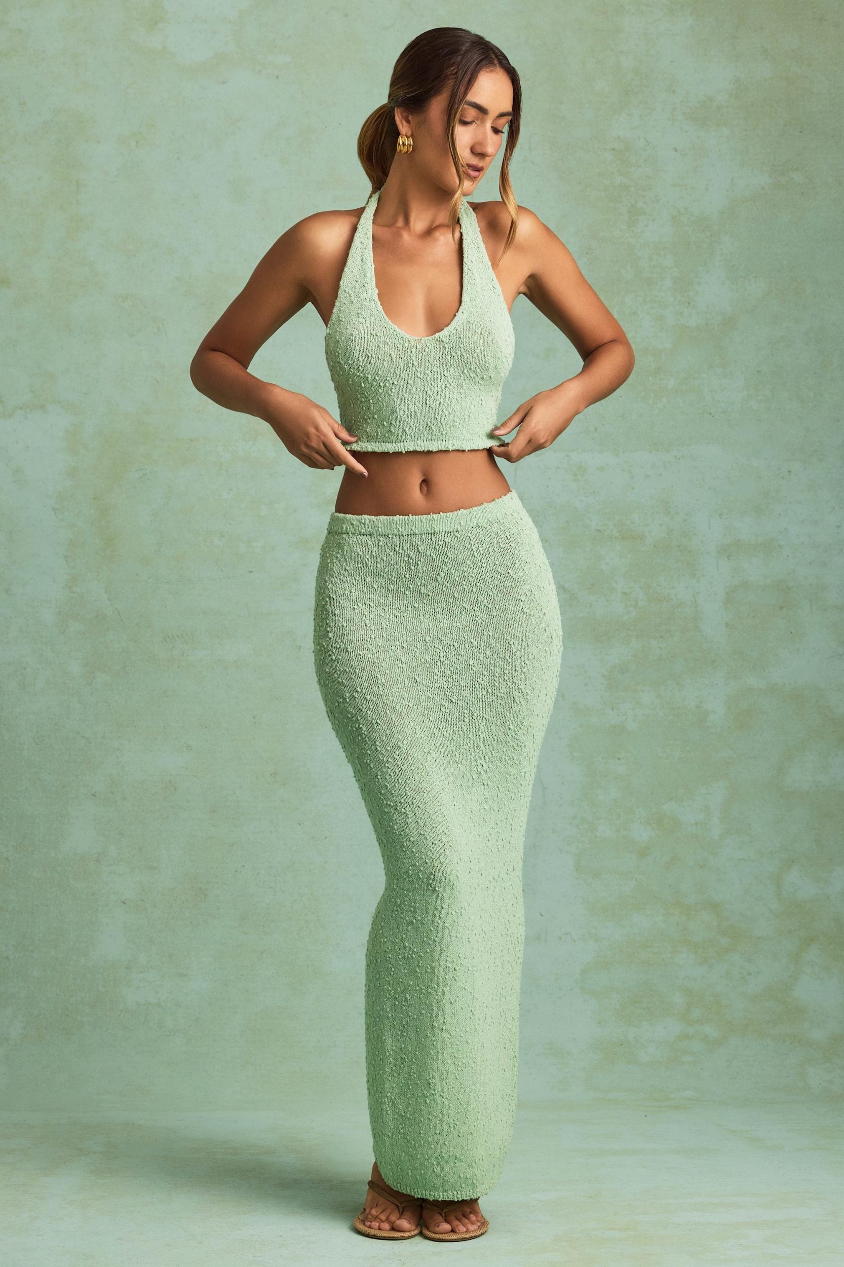 Bouclé Mid-Rise Maxi Skirt in Mint Product Image
