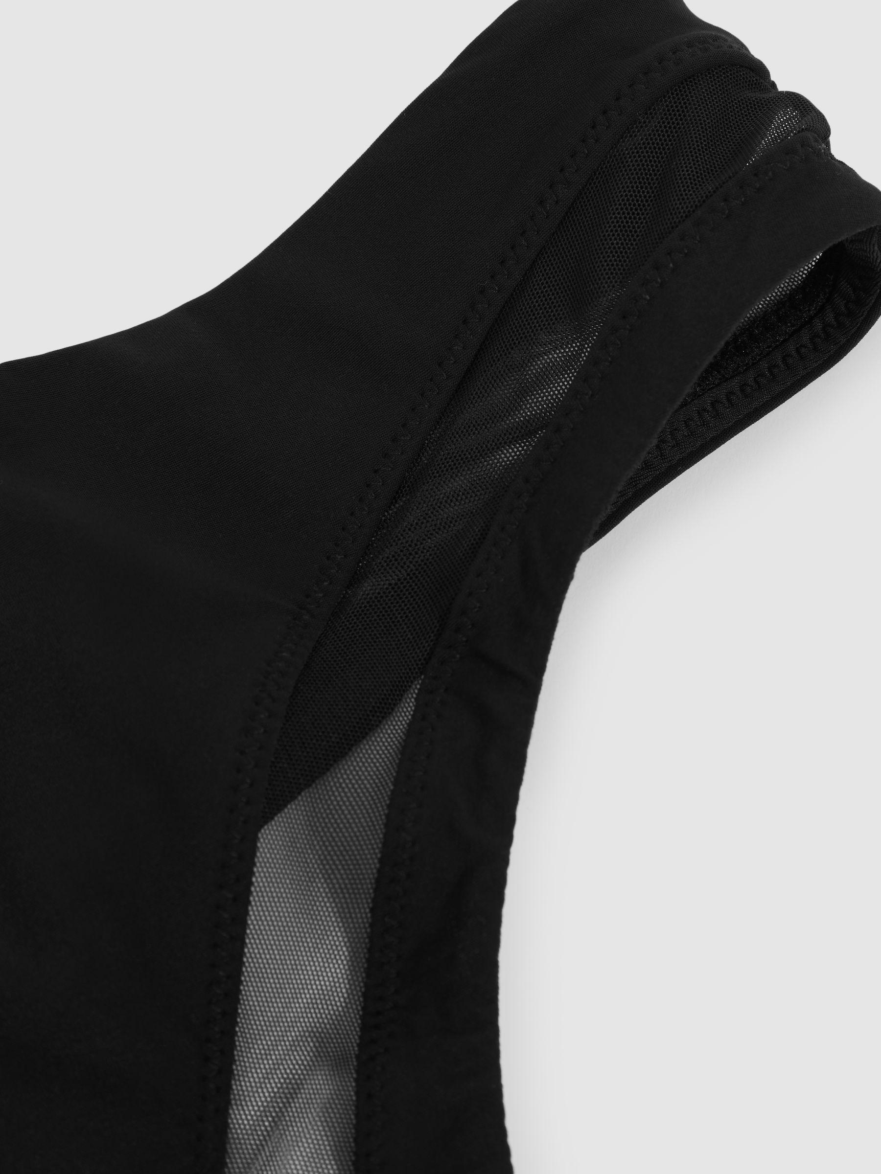 One Shoulder Mesh Panel Swimsuit in Black Product Image