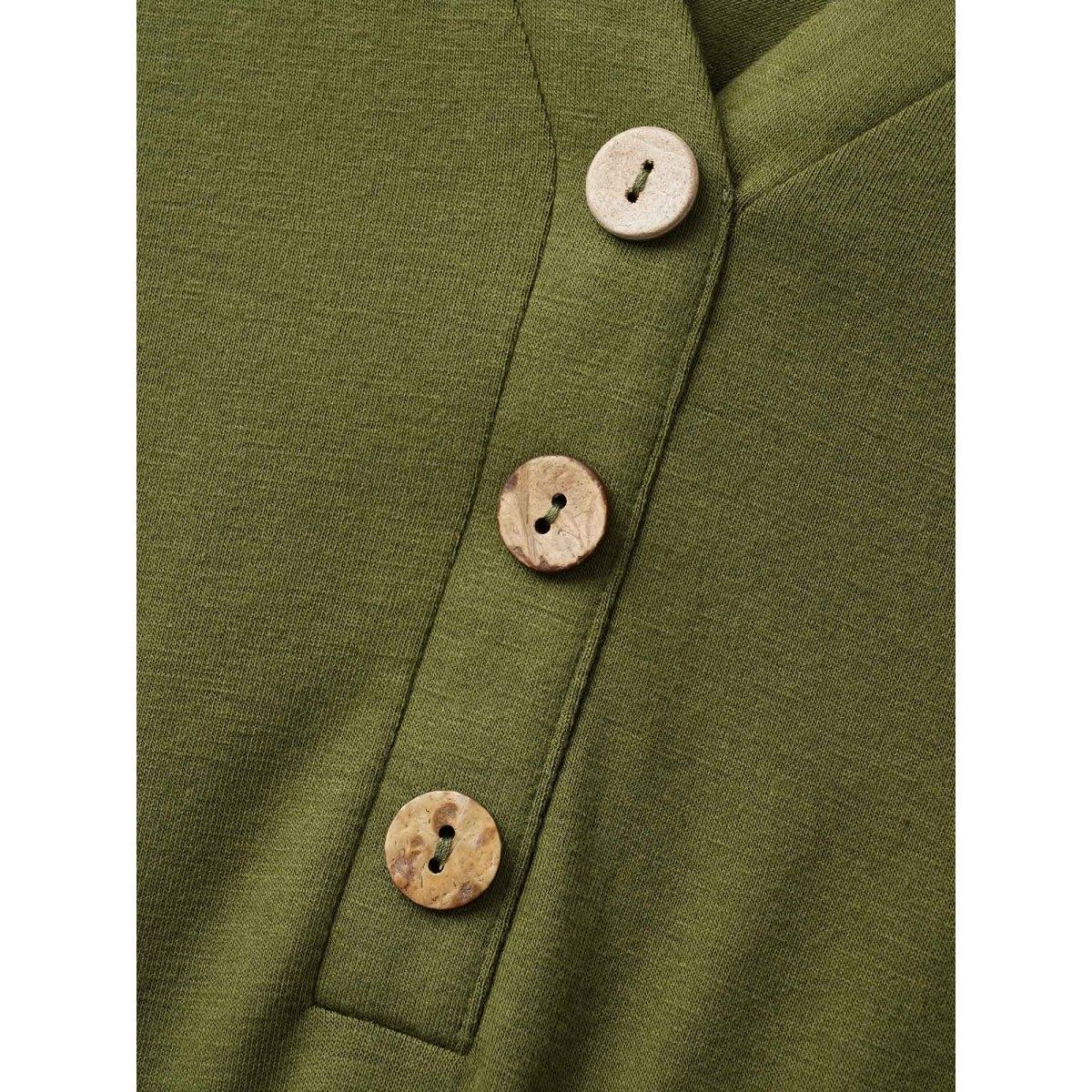 Plus Size Notched Solid Button Detail Midi Dress ArmyGreen Women Basics Button Flat collar with V-notch Short sleeve Curvy BloomChic 10/M Product Image