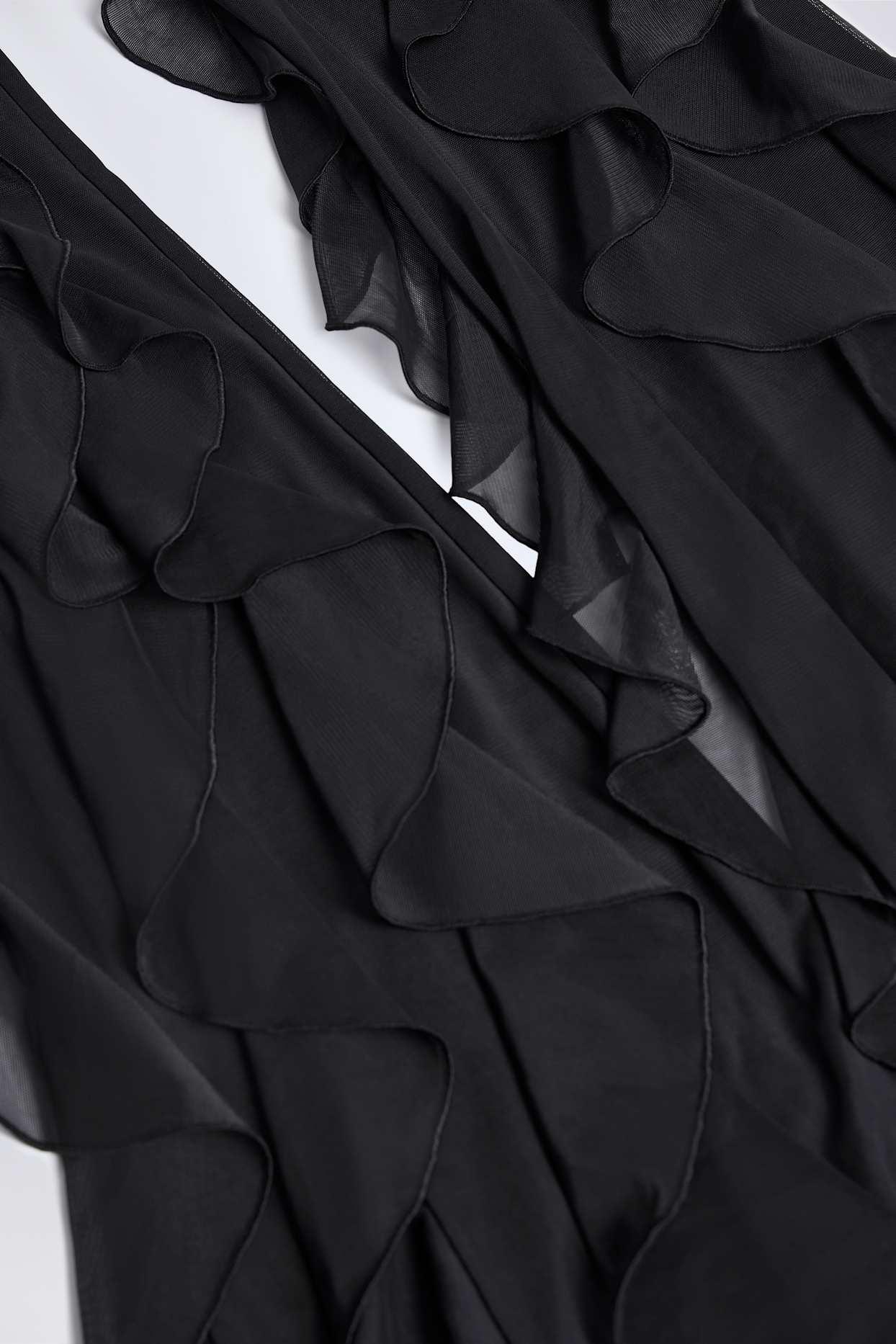 Ruffled Mid-Rise Flared Trousers in Black Product Image