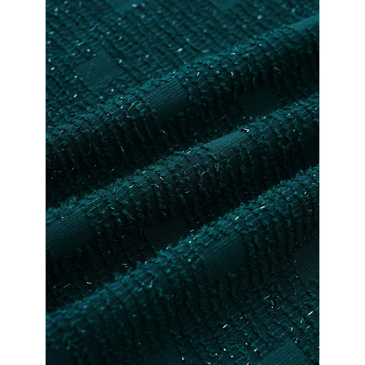 Plus Size Green Solid Jacquard Notched Lantern Sleeve Blouse Women Glamour Long Sleeve Notched collar Party Blouses BloomChic 22-24/3X Product Image