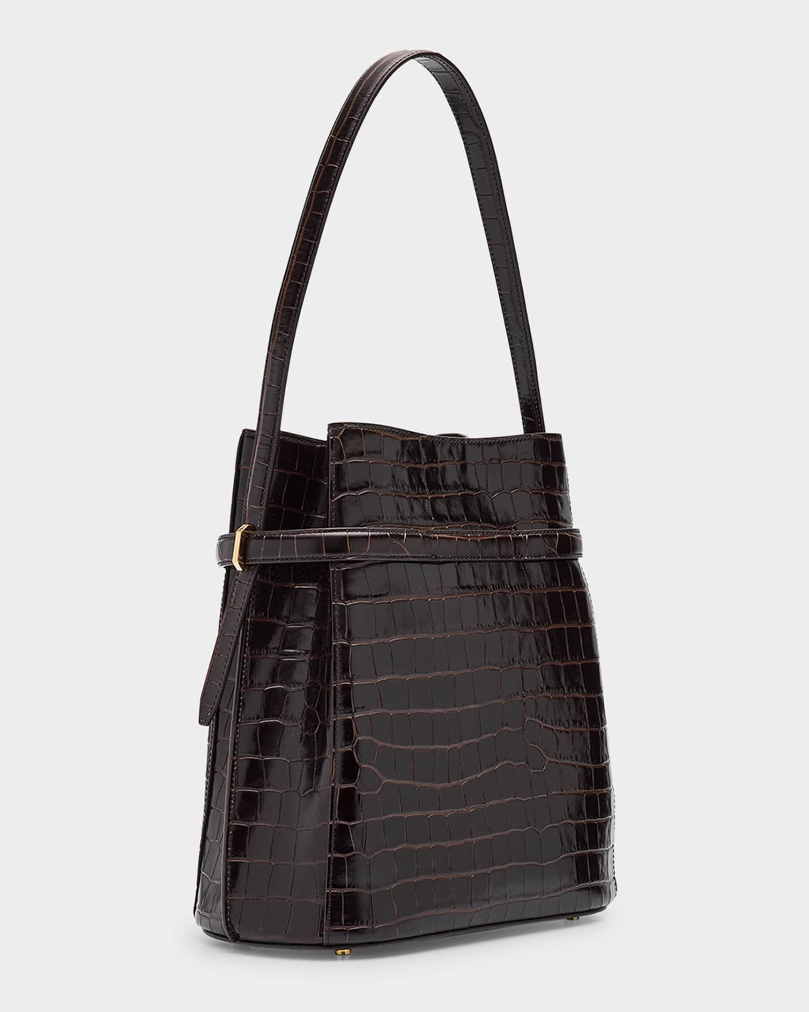 Belted Croc-Embossed Leather Bucket Bag Product Image