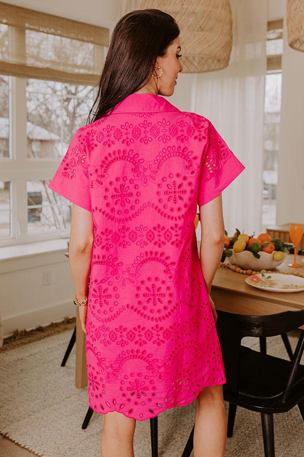 Smiles And Sorbet Eyelet Mini Dress in Hot Pink Product Image