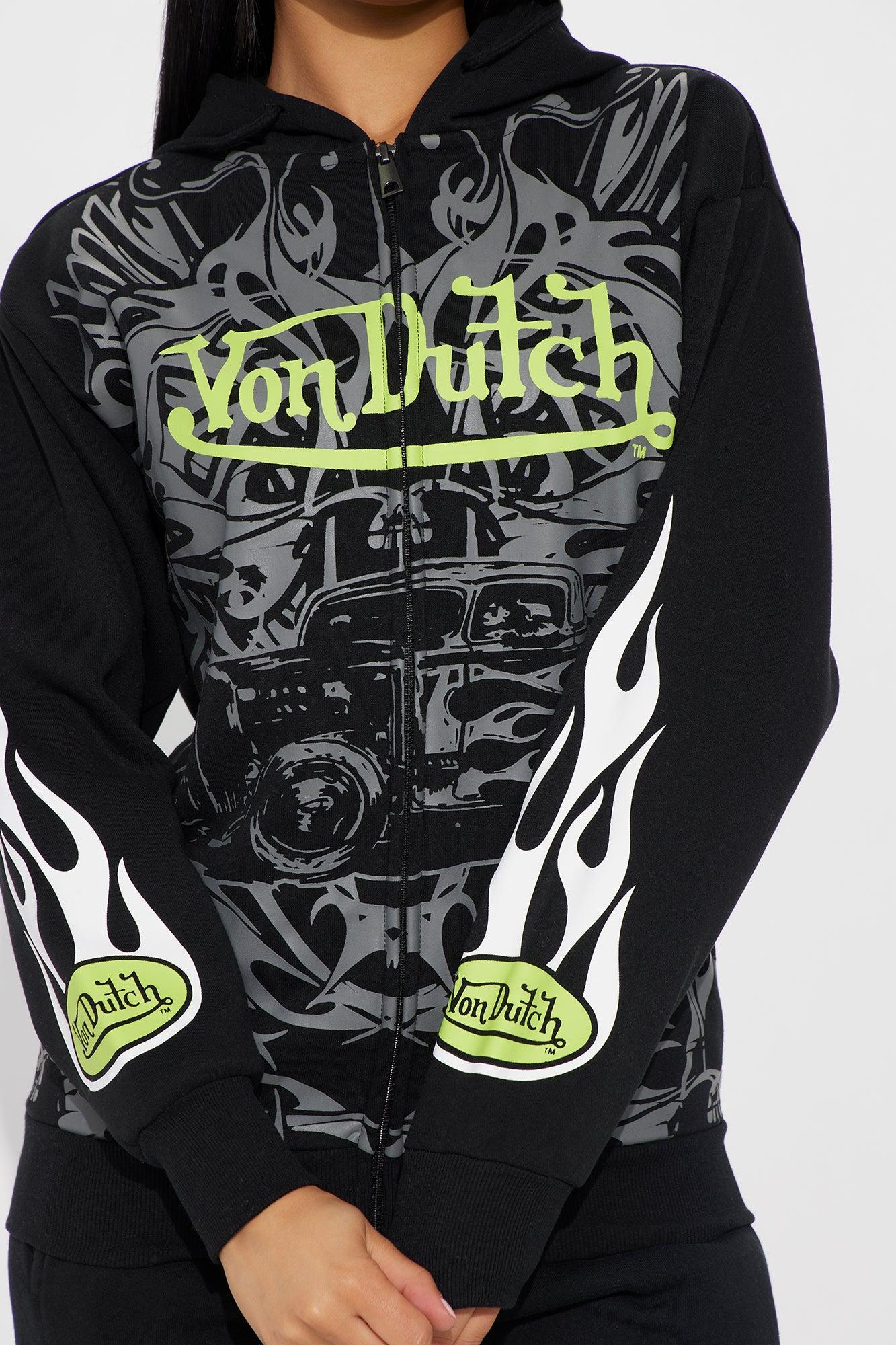 Von Dutch Car Show Zip Front Hoodie - Black/Green Product Image
