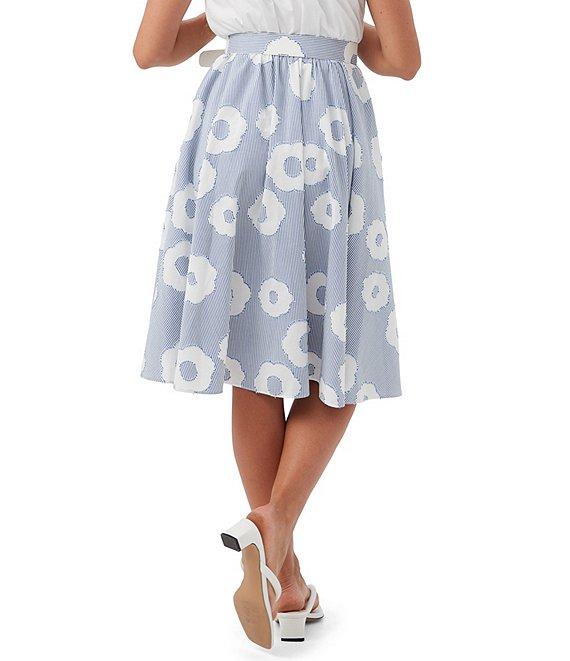 Trina Turk Mardi Cotton Blend Stripe Floral Print Belted A-Line Skirt Product Image