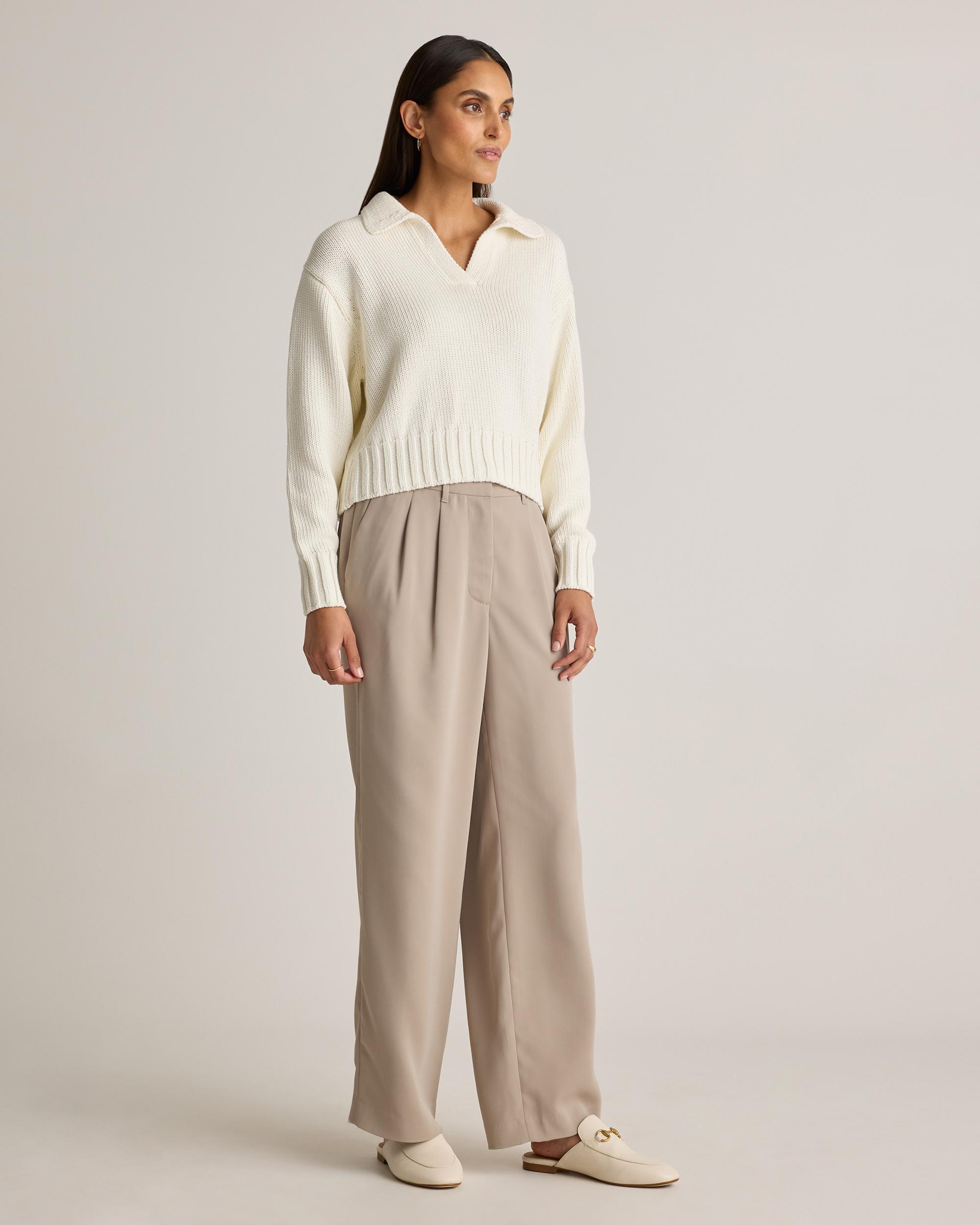Quince | Women's Stretch Crepe Pleated Wide Leg Pants Recycled Polyester Product Image
