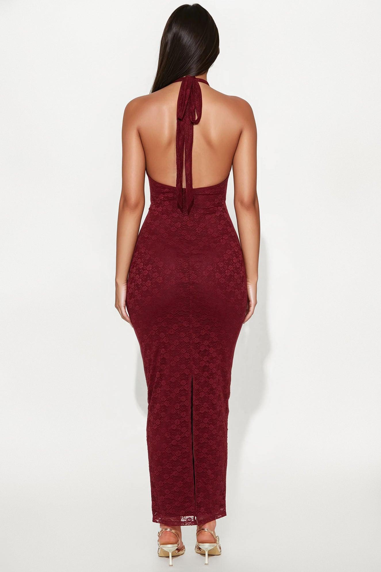 Tanya Ruffle Lace Maxi Dress - Burgundy Product Image