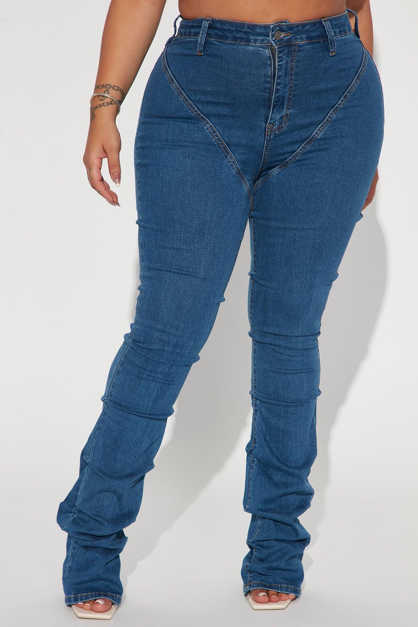See Me High Rise Stacked Straight Leg Jeans - Medium Blue Wash Product Image