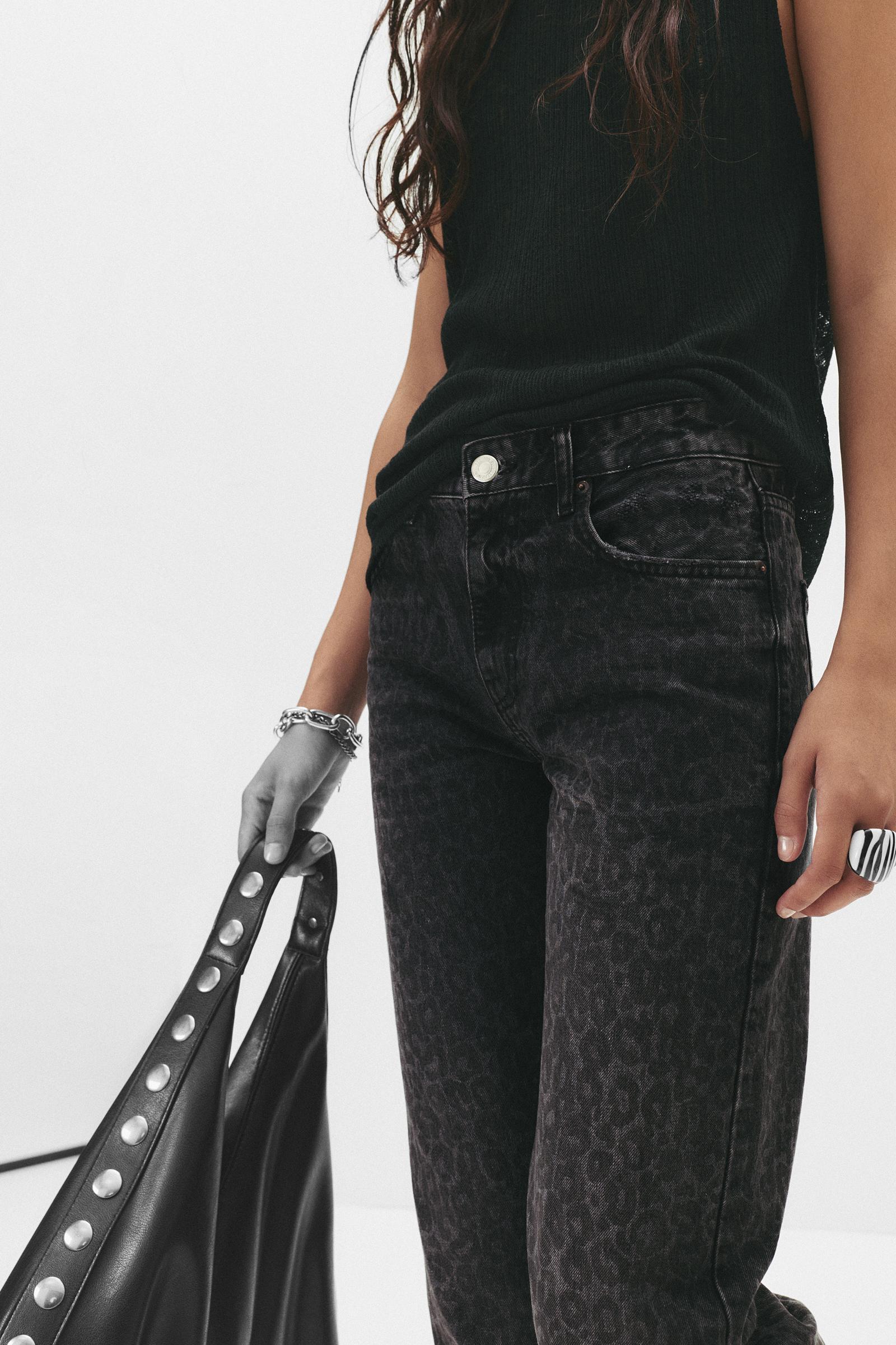 Straight-leg leopard print jeans Product Image