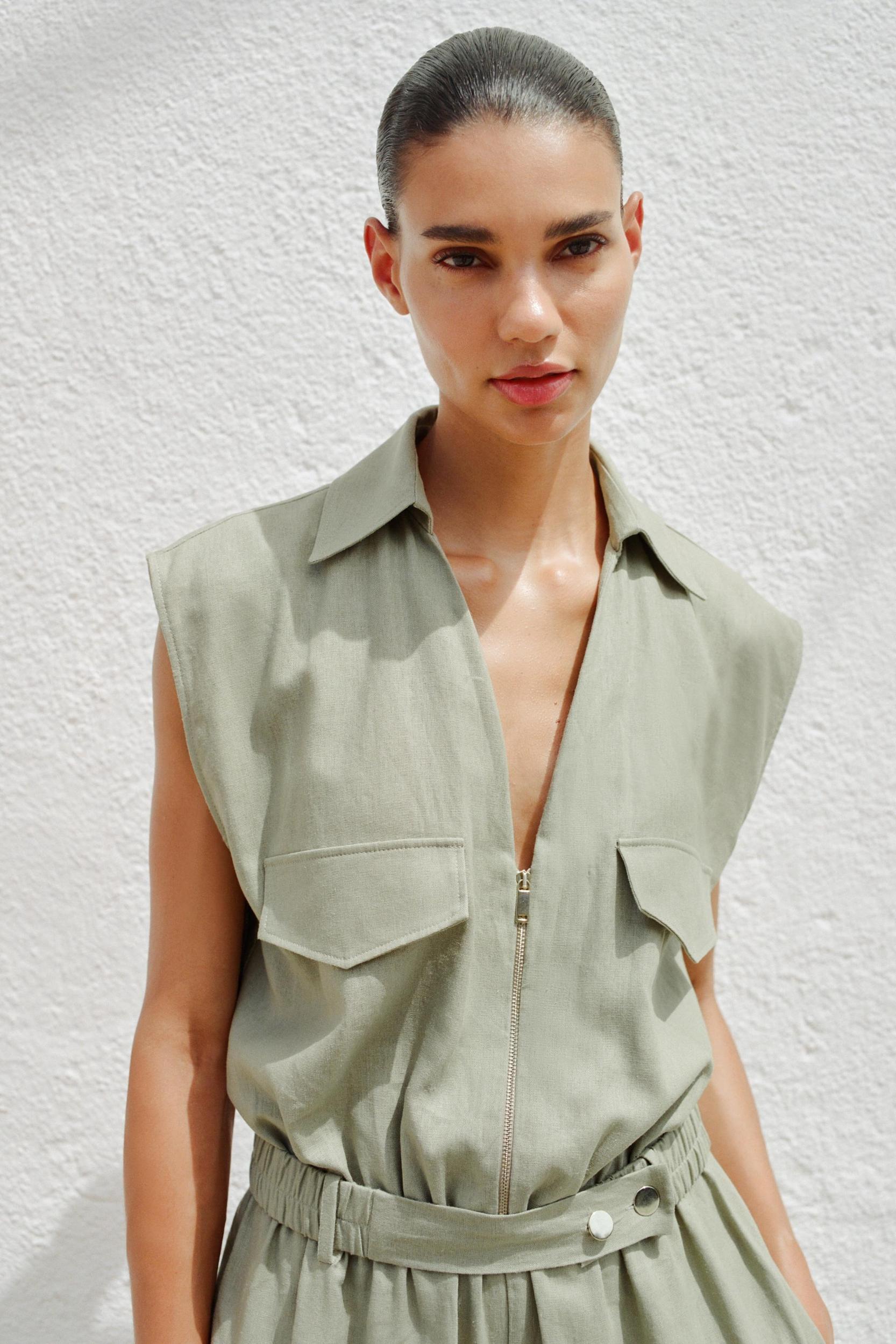 LINEN BELTED LONG JUMPSUIT Product Image