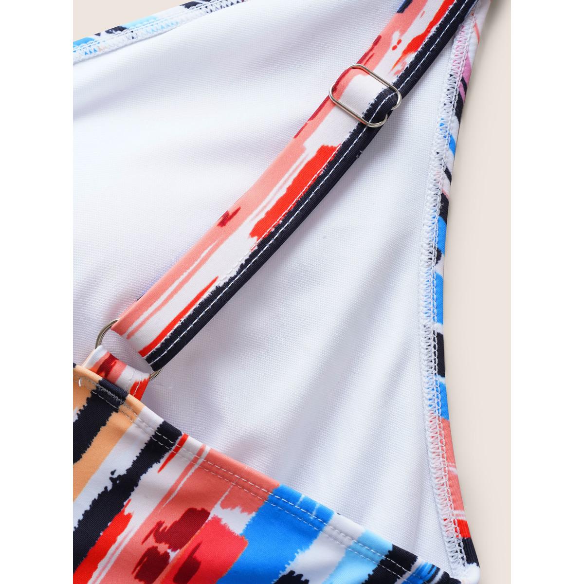 Plus Size Brush Print Wrap Ruched One Piece Swimsuit Women's Swimwear Multicolor Beach Contrast Curve Bathing Suits High stretch One Pieces BloomChic 18-20/2X Product Image