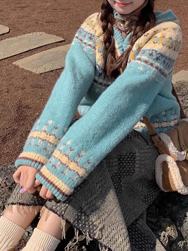 Kanyangfair Isle Korean College Style Cardigan Product Image