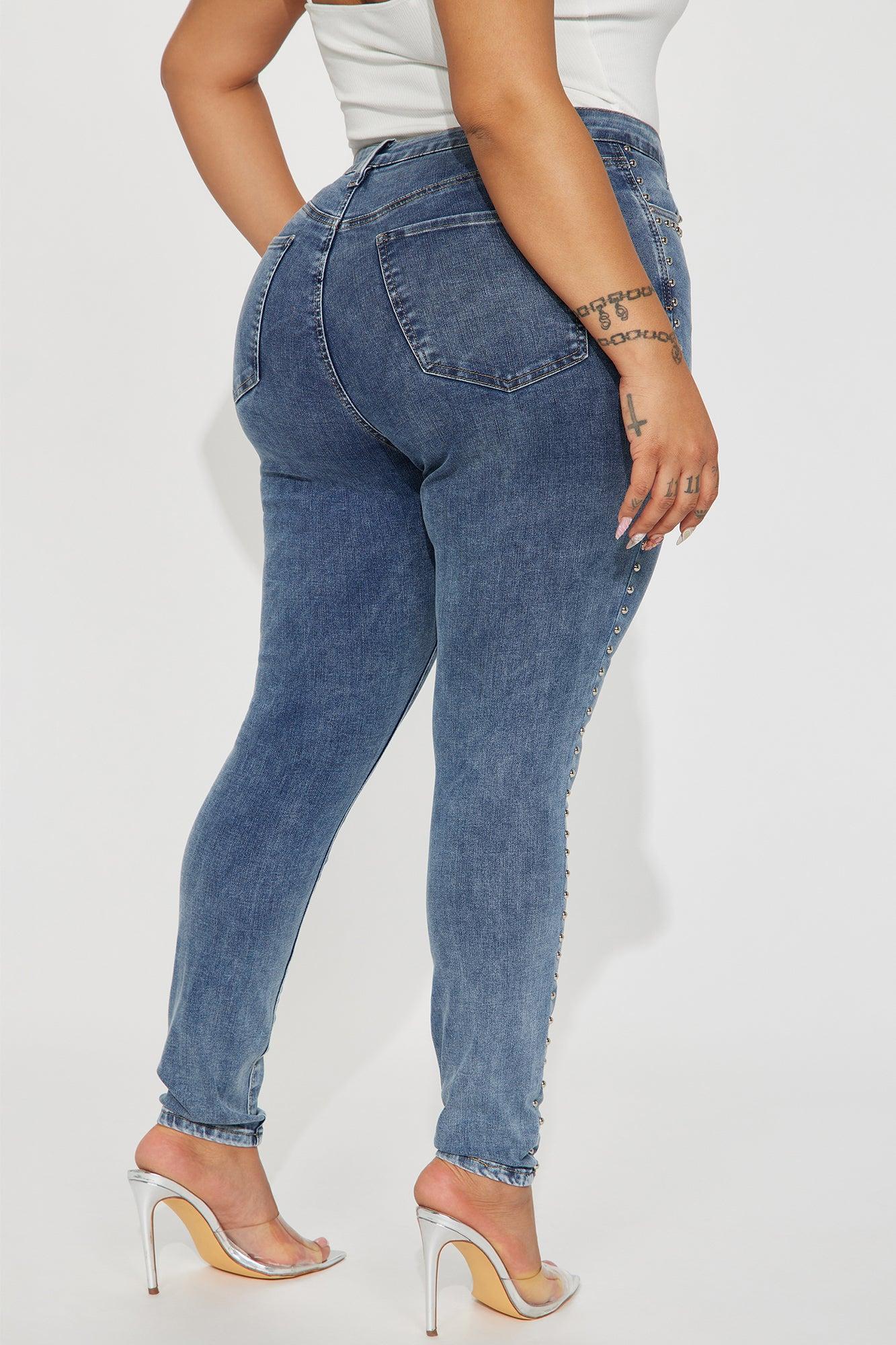 A Different Vibe Studded Stretch Skinny Jeans - Medium Wash Product Image